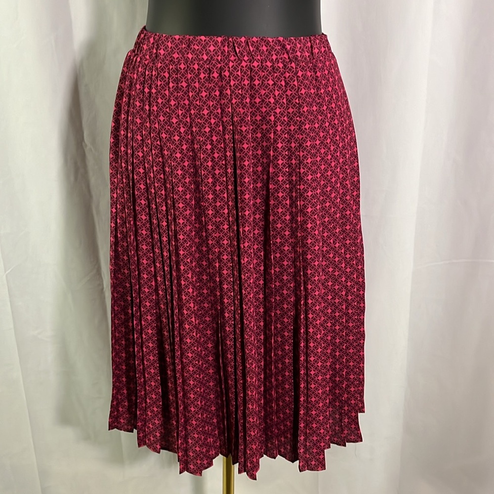 Banana Republic Factory Fuchsia & Maroon Printed Pleated Midi Skirt